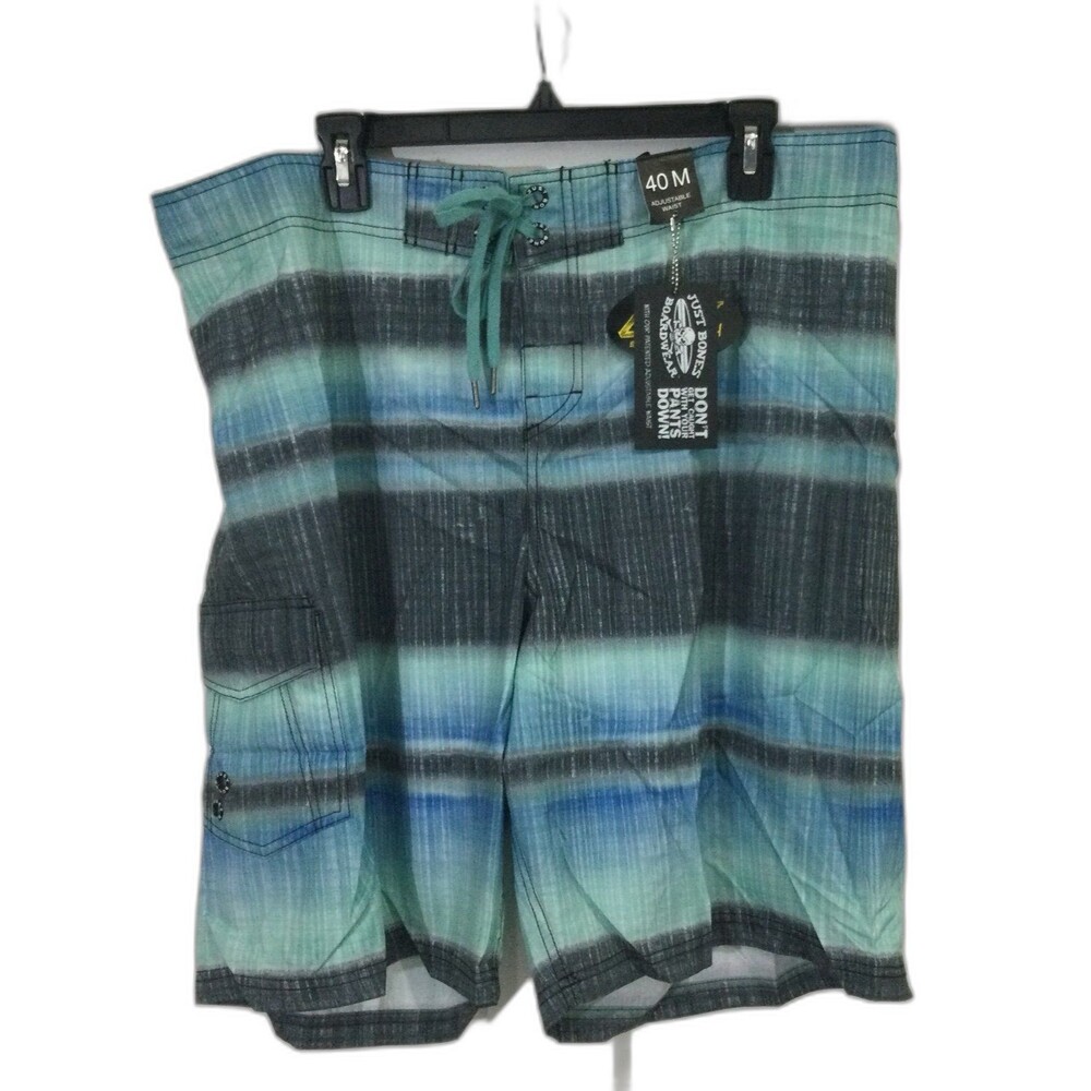 Just Bones Boardwear Shorts Men’s Size 40M Blue Adjustable Waist Boardshorts